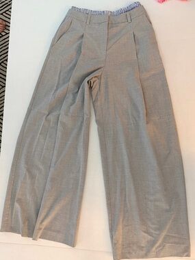 Maeve Anthropologie Gray Pleated Wide Leg Trousers with Striped Waistband Size S